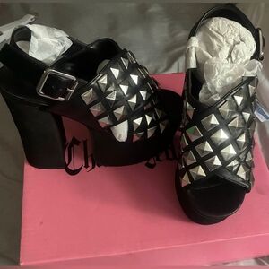 Glamorous Black Platform Heels with Silver Studs